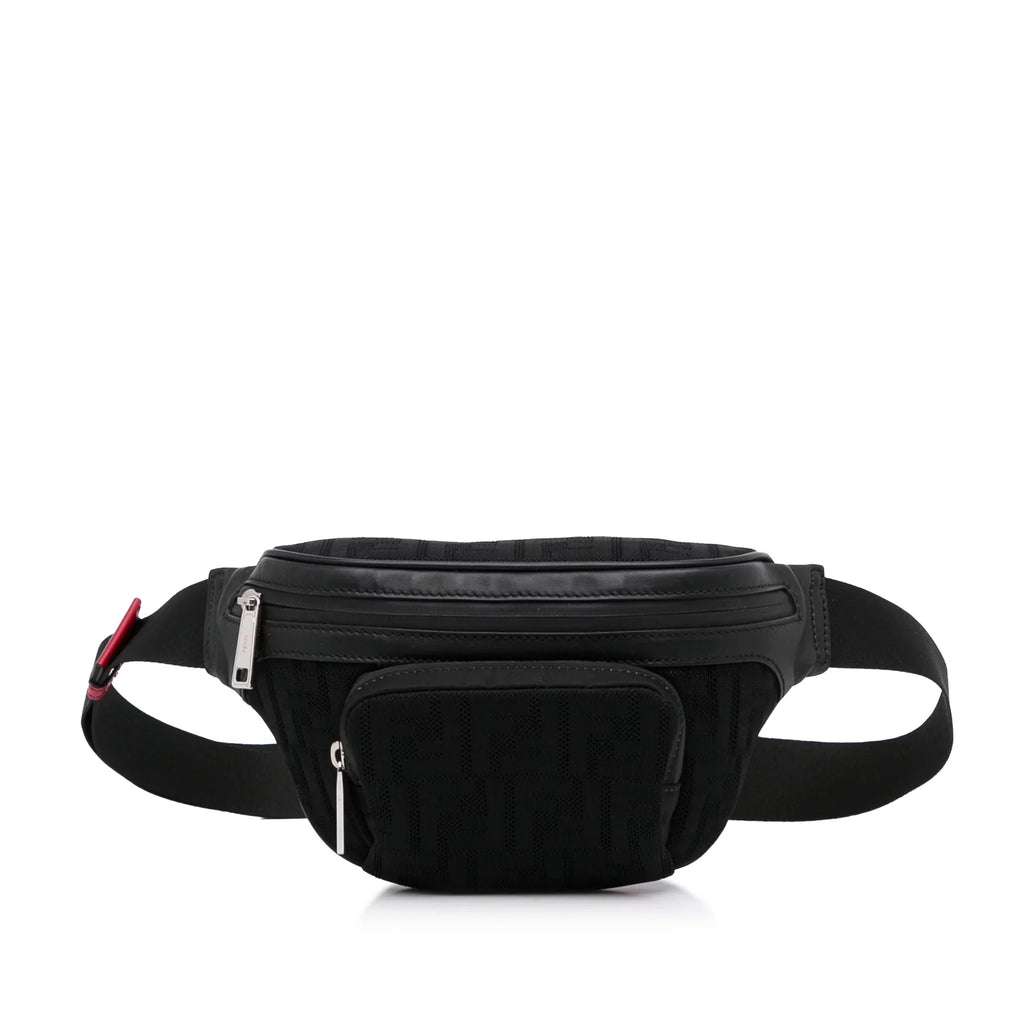 Grace Knit Vitello Neoprene Pre-Owned Bag Black Fabric FF Pocket Unisex Fendi (Good) Authenticated Perforated Belt