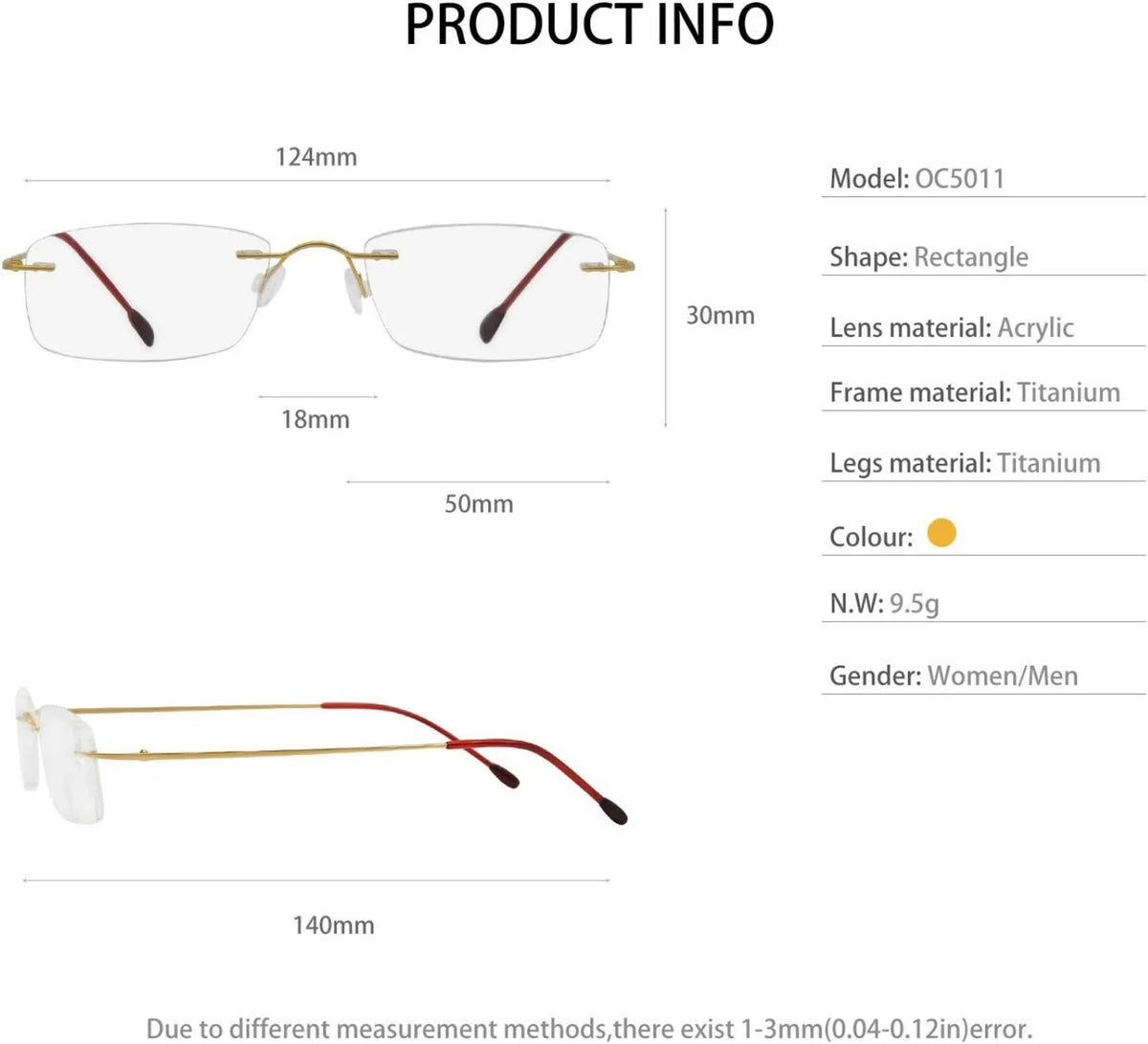 Titanium 3.0 Reading For magnification 1.75 2.0 Reader 1.75 Trendy Glasses Clear 1.25 2.5 Lens Frameless Women 2.25 OCCI 1.0 1.5 3.5 Men 2.75 CHIARI with