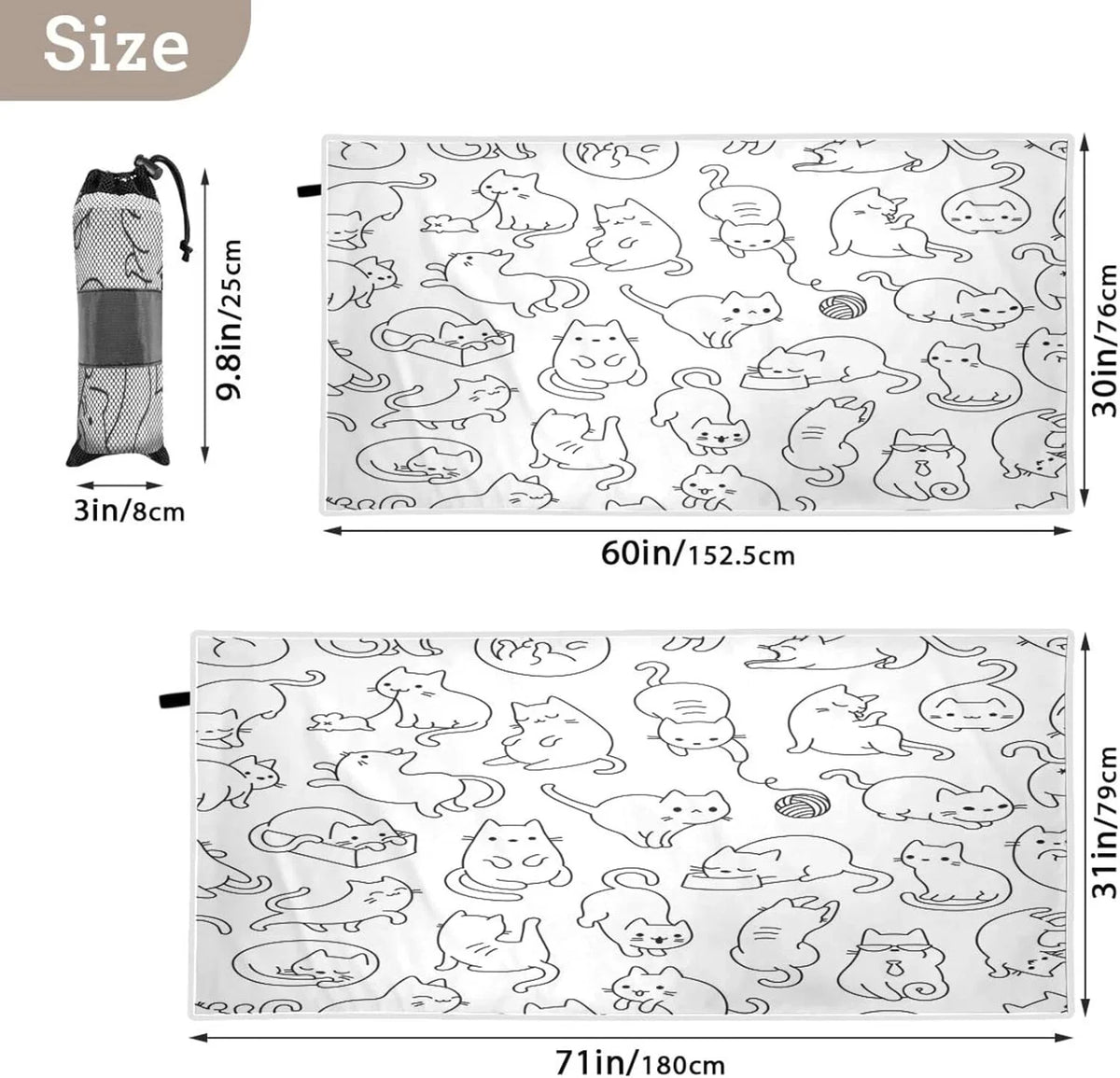 Camping Bestwell for Towels Compact Super Towel Oversized Holiday（191） Absorbent Cartoon Cat Lightweight Beach - Funny Dry Quick Travel Towel Swimming -