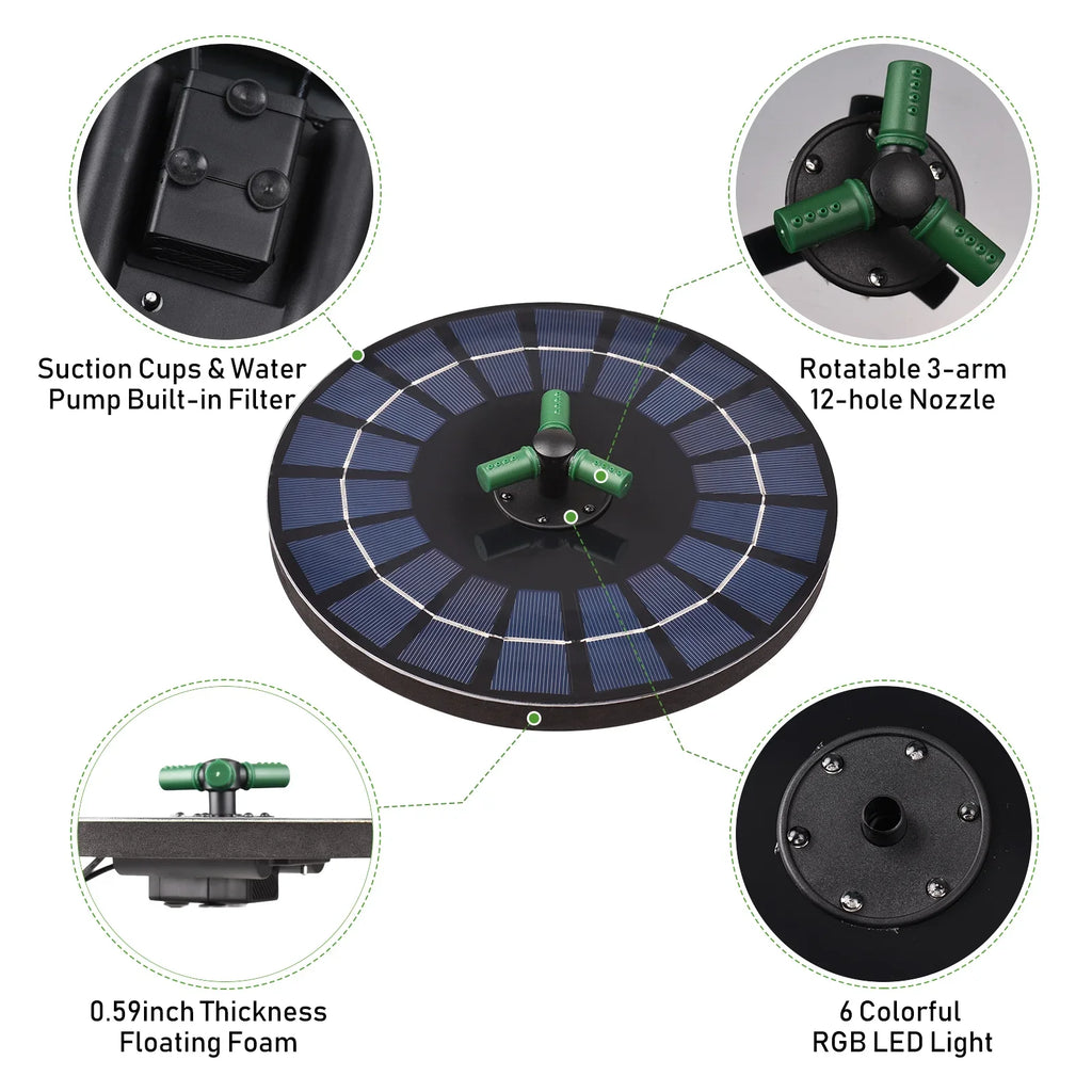 Auto-shut Nozzle Solar 9 With Solar fountain,Led Battery Inch Nozzle 9 Off Yaliya liquid Rotatable Qisuo Battery Led Off Pump liquid 6w Off Inch Bath Auto-shut With Solar Pump With Auto-shut 9