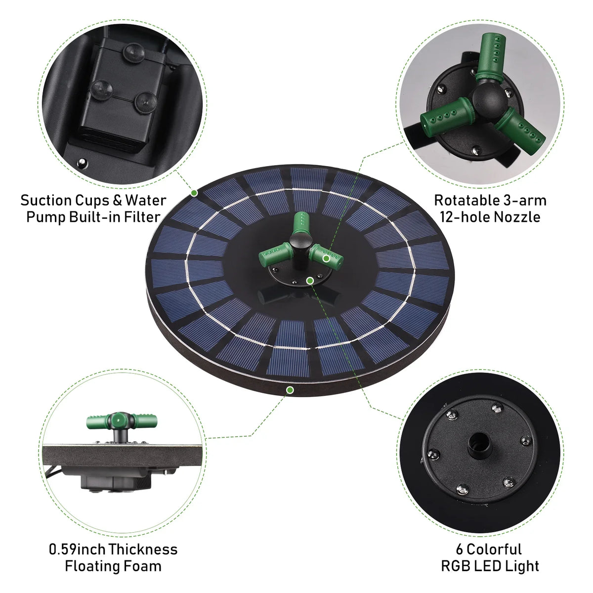 Auto-shut Nozzle Solar 9 With Solar fountain,Led Battery Inch Nozzle 9 Off Yaliya liquid Rotatable Qisuo Battery Led Off Pump liquid 6w Off Inch Bath Auto-shut With Solar Pump With Auto-shut 9