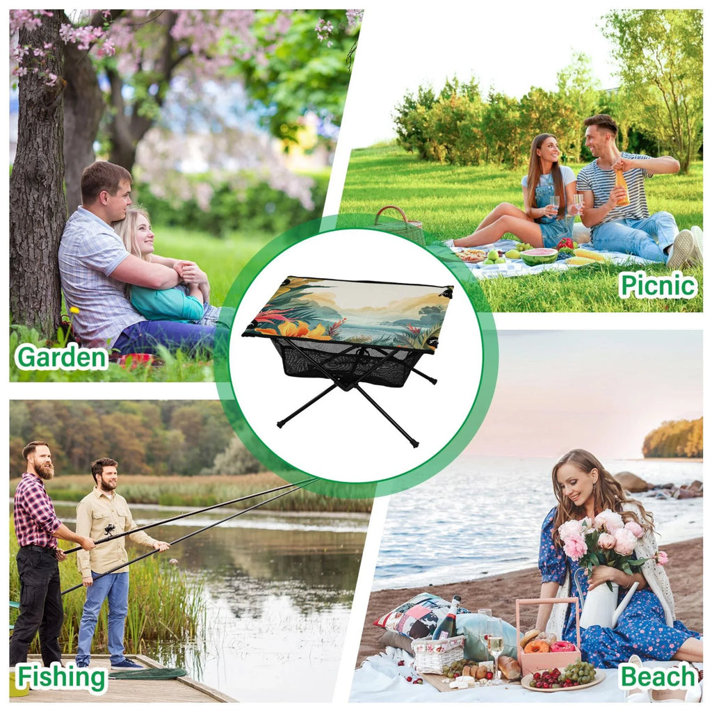 BBQ Travel Camping Picnic Table with Fishing Table Compact for exterior Leaves Landscape Bag Palm Storage Folding Table Portable Beach