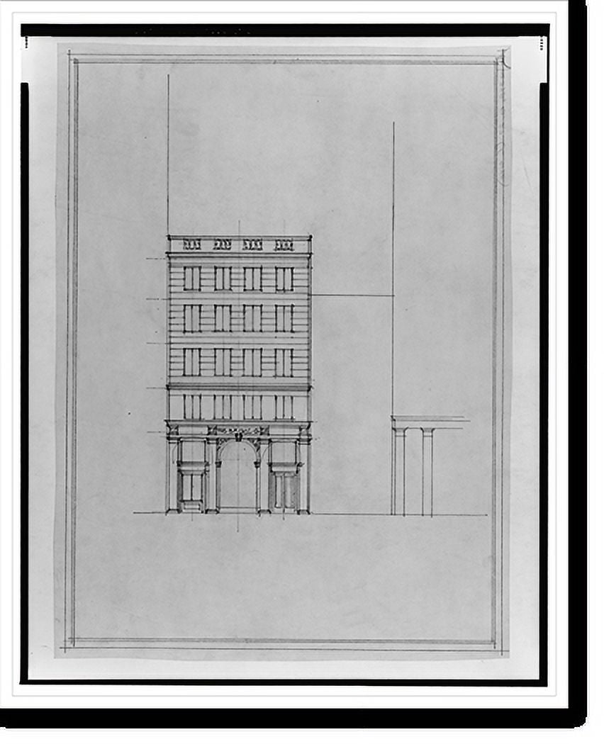 Street, B.F. Print, 218), 2, square 17-7/8" - Saul, 69 McPherson and N.W. Historic 10, 21-7/8" Framed Washington, for buildings Square, [Two 15th x office (lots Front elevation] D.C.