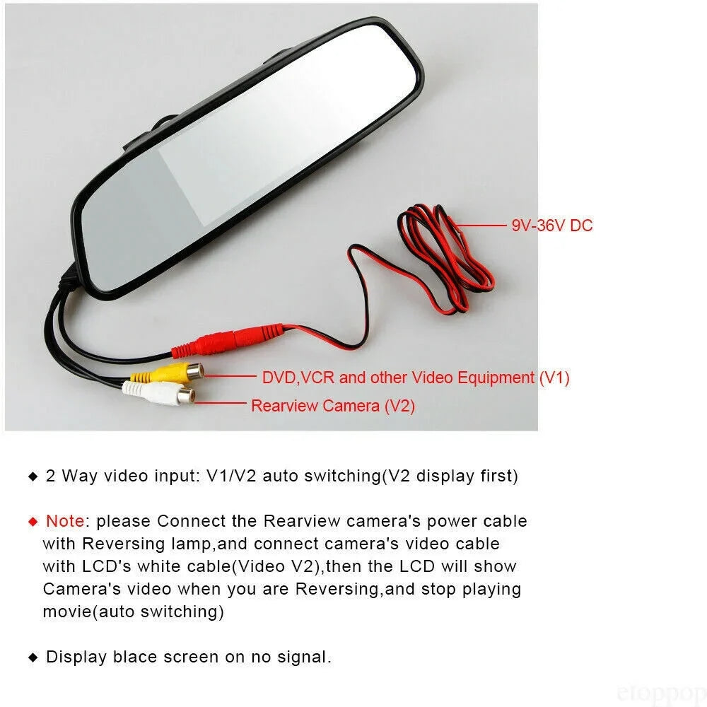 Night Car Parking Kit 4.3" View Camera Mirror System Reverse Rear Vision Backup