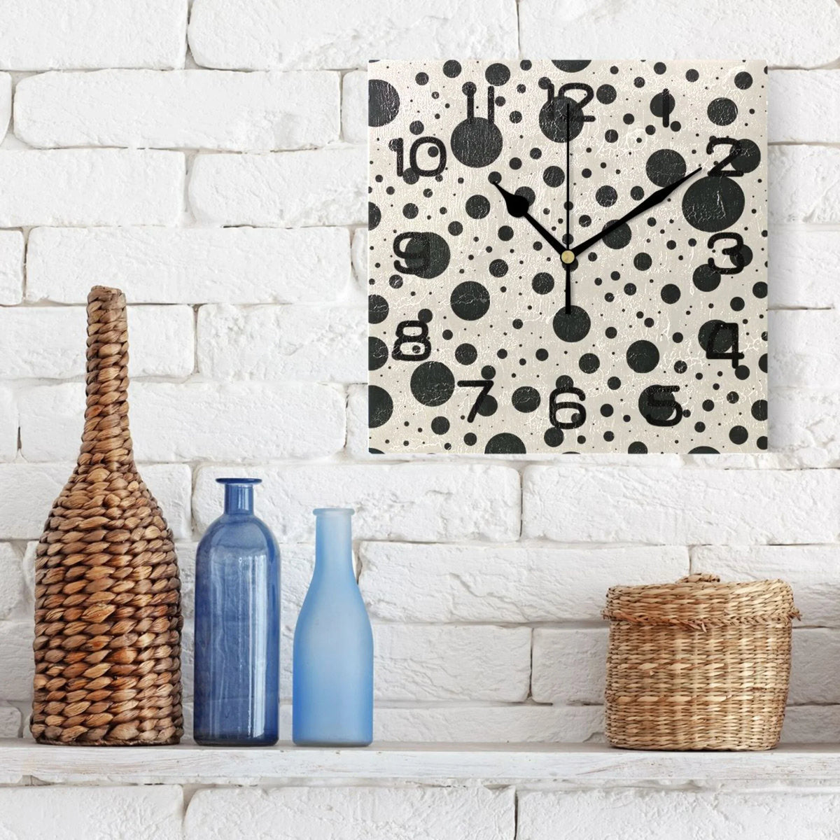 Battery Home Kitchen Wall Non-Ticking Silent Operated Square inch Office Dots Clock 7.78 Clock Decoration Retro Polka
