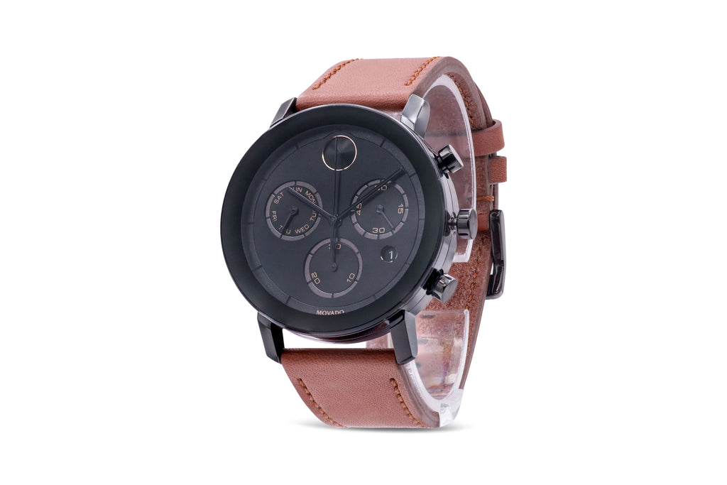 Leather Ion Chronograph Brown Evolution Mens Bold Movado Cognac 3600758 Watch Black