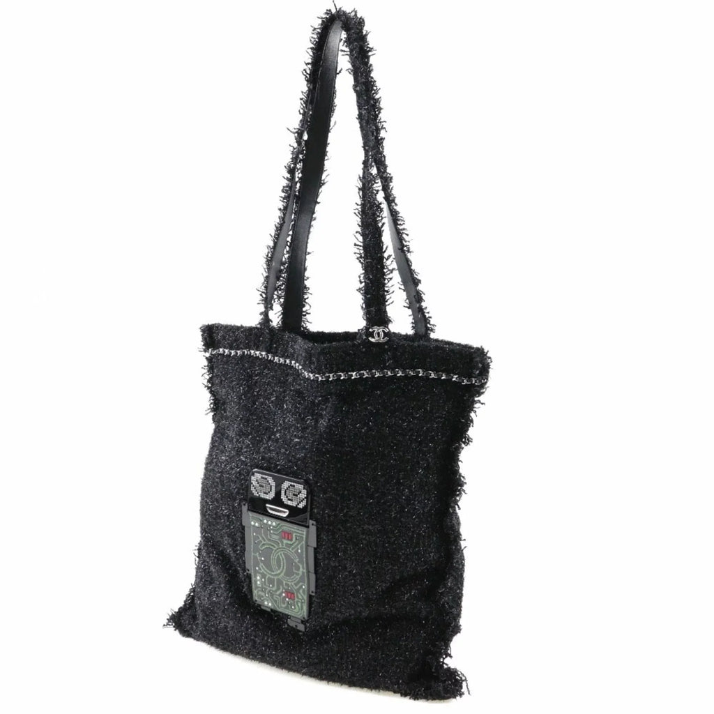 Unisex Tweed Bag Cocomark Hardware A94646 Pre-Owned Tote Robot Black/Silver (Good)