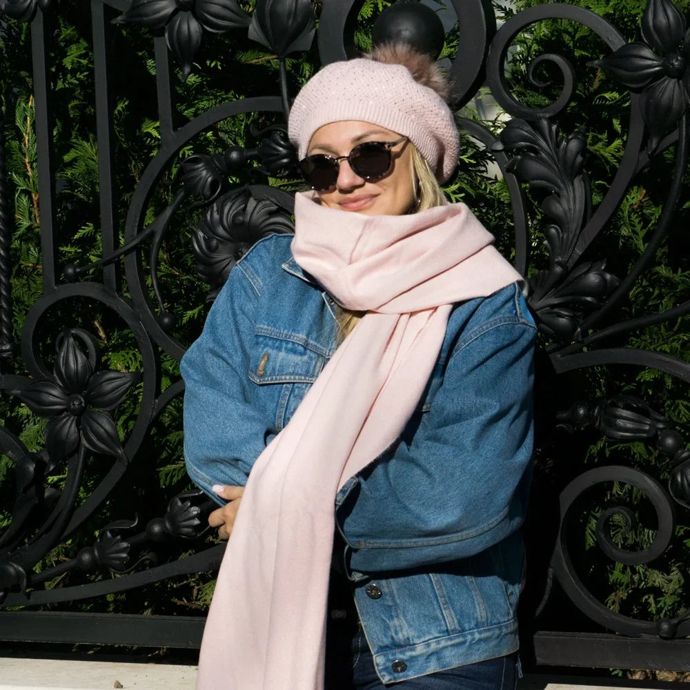 Dreamy 27.6x74.8-inch Soft Women Virgin Scarf with Tassels Warm Wool for Scarf Pink