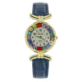 Glass Blue GlassOfVenice - Murano Millefiori Band Watch Leather with Multicolor