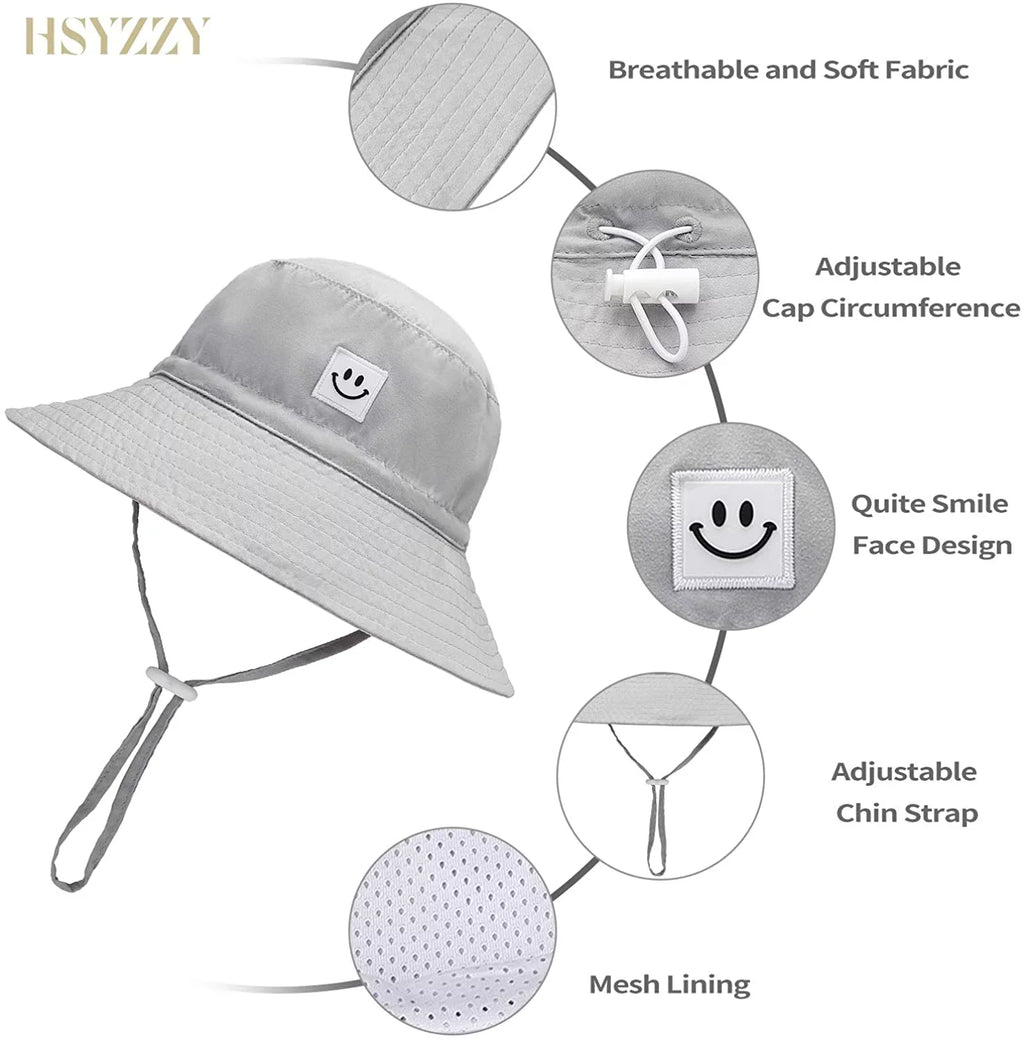 Sun Nice for Baby Cap UPF Girl Smile Face Hat Beach Protective hat Bucket Sun Baby hat Adjustable 50+ Toddler boy