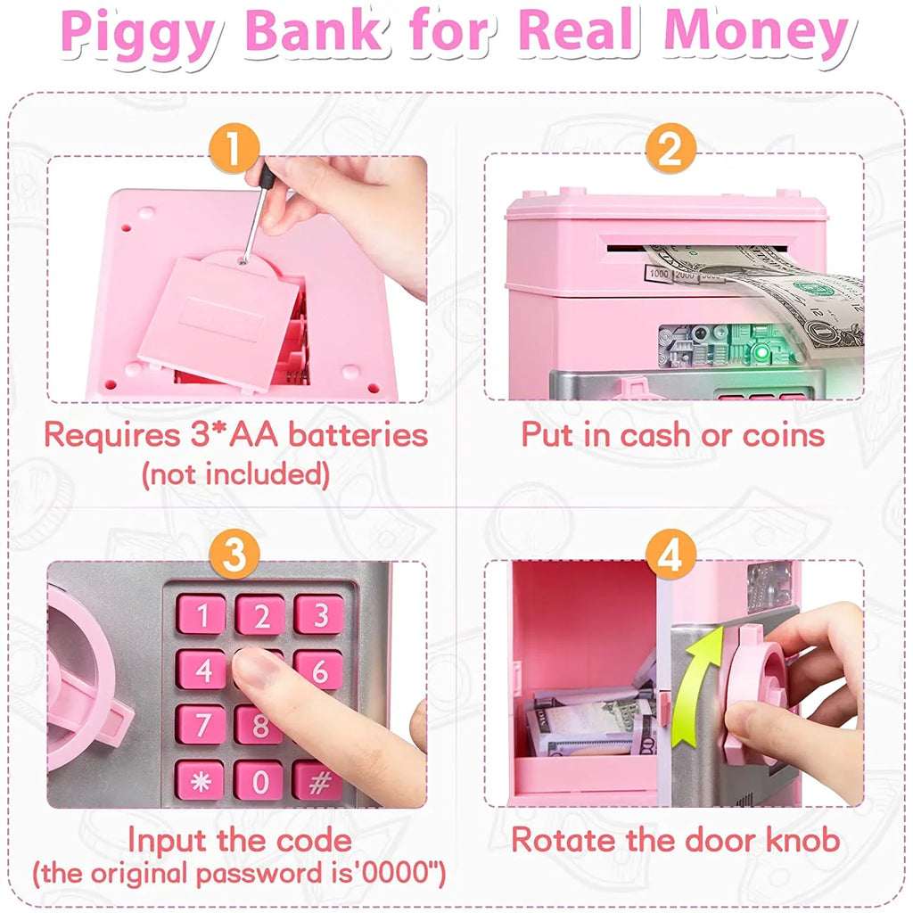 Gifts Digital (Pink/Silver) Money Kids Money ATM ATM Savings Real Kids Coin Password Saving Bank Cash for Piggy Girls Toy Boys Bank Mini Electronic Box Adult Savings Safe Machine