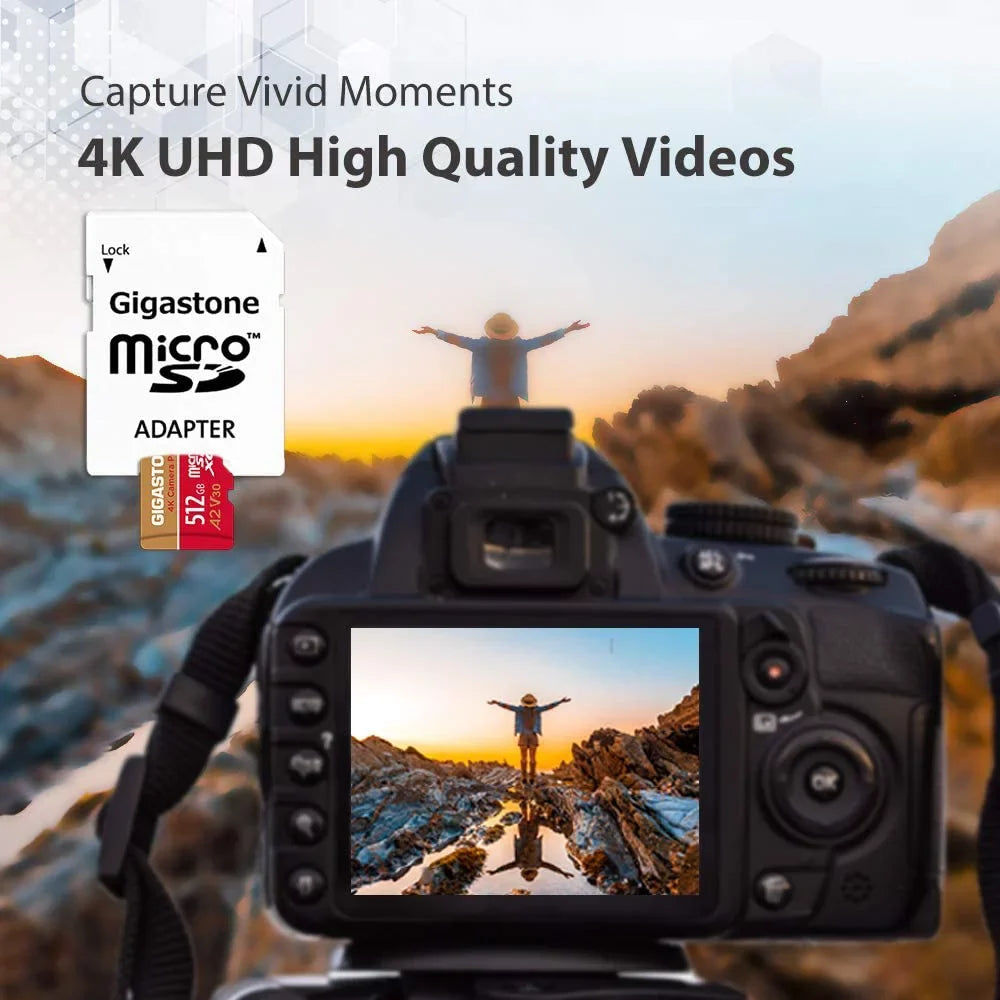 with GoPro A1 R/W MB/s, Video SDXC Recording, compatible Nintendo 10 Gigastone V30 up 512GB UHS-I Class to Micro SD Camera Card, 4K 4K Cameras, Cam, 100/60 Dash Micro Pro, Switch,