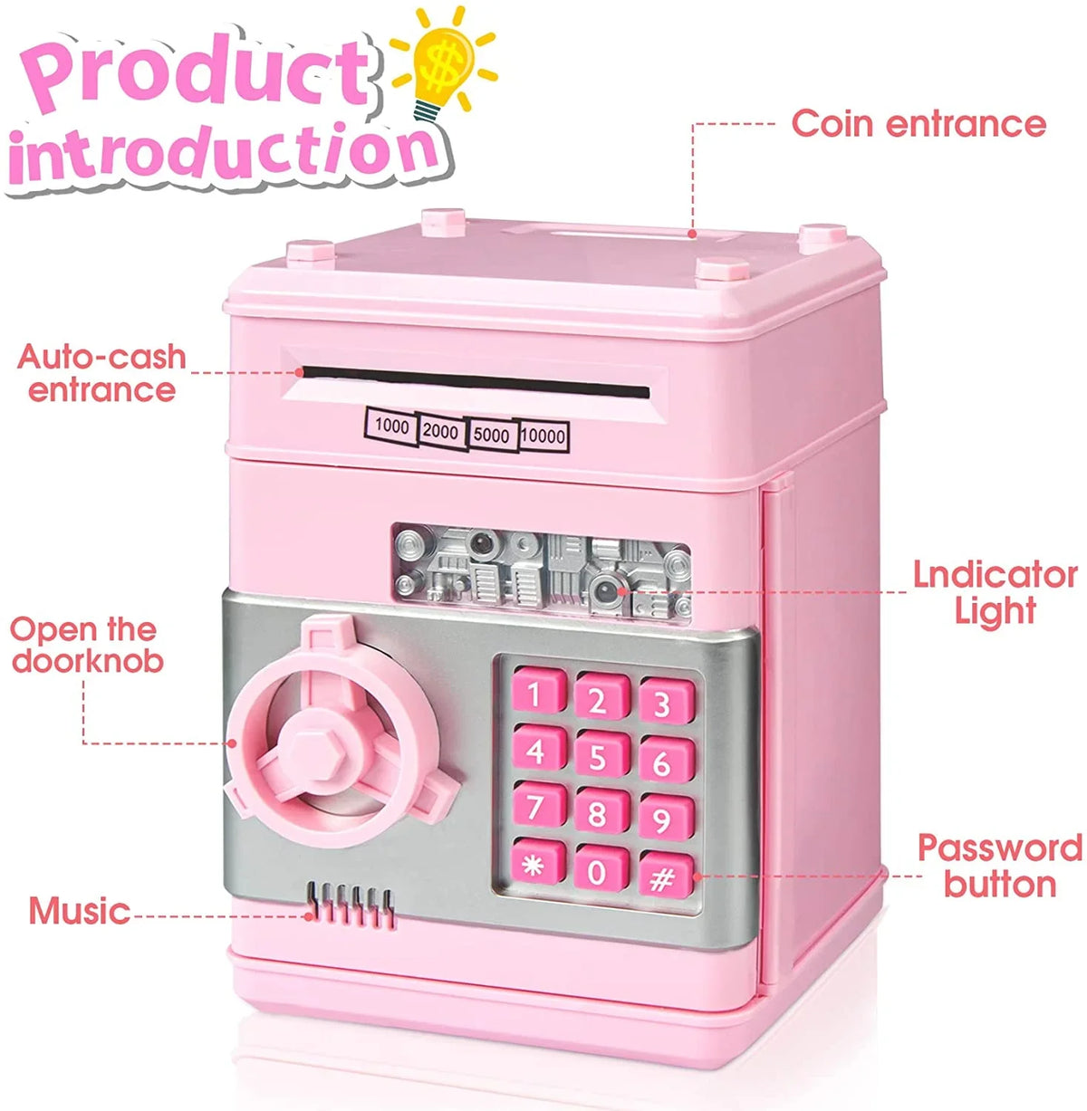Gifts Digital (Pink/Silver) Money Kids Money ATM ATM Savings Real Kids Coin Password Saving Bank Cash for Piggy Girls Toy Boys Bank Mini Electronic Box Adult Savings Safe Machine