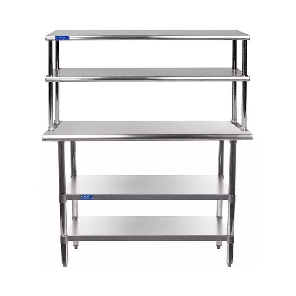 12" & Shelves With Double Overshelf Combo 30" x Two 14" Stainless Tier Prep Steel Metal Table Kitchen Work Wide Table | Shelving |