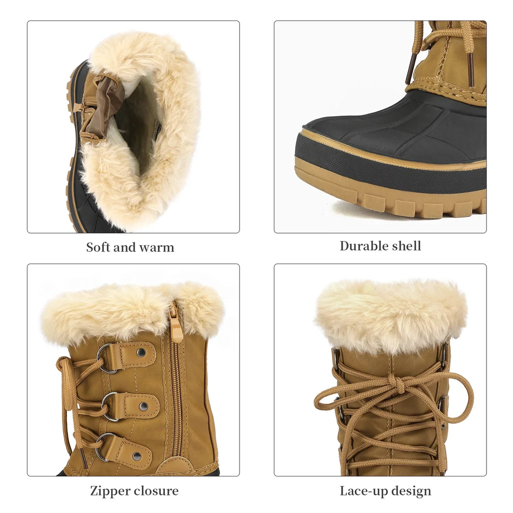 dimension Snow Boots Fur-Lined TAN Ankle Boys Pairs Winter Soft Kid Little Faux Toddler Warm Shoes Kids Dream FORESTER Girls Boots 1