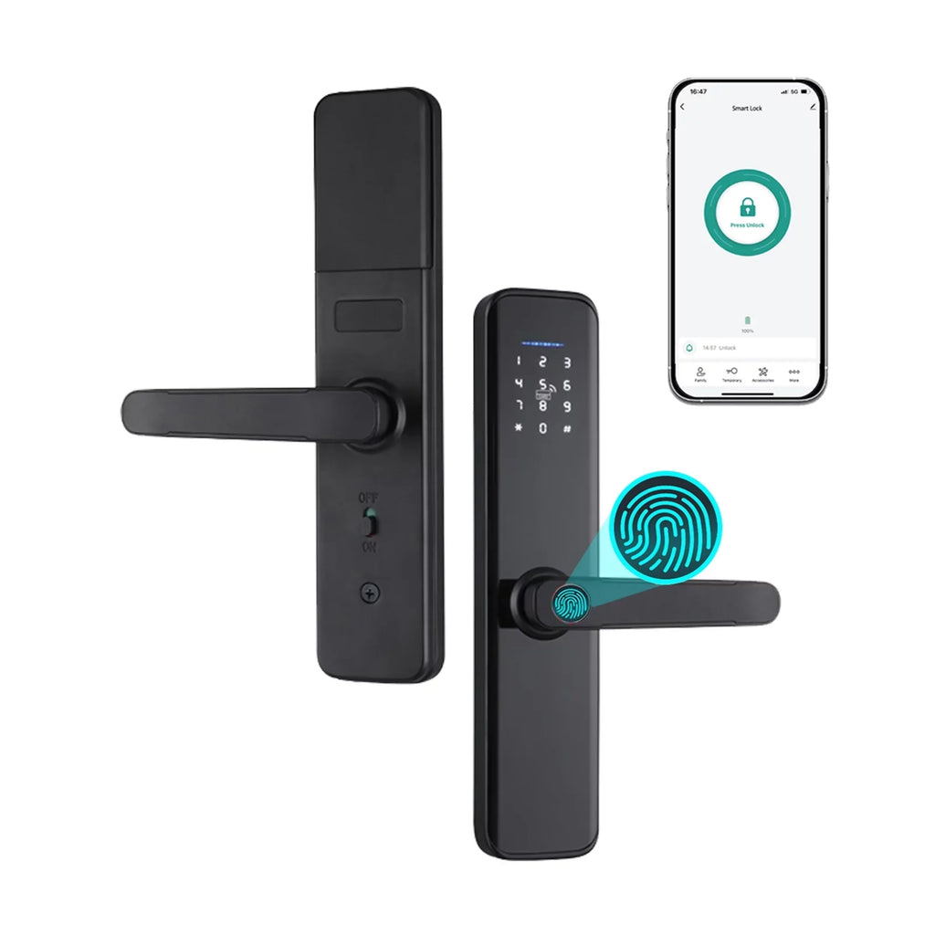 with Handle Fingerprint Compatible Door APP Lock Door Fingerprint Door Lock Keypad Door Lock Lock Lock Carevas Smart Electronic with Lock Smart Deadbolt