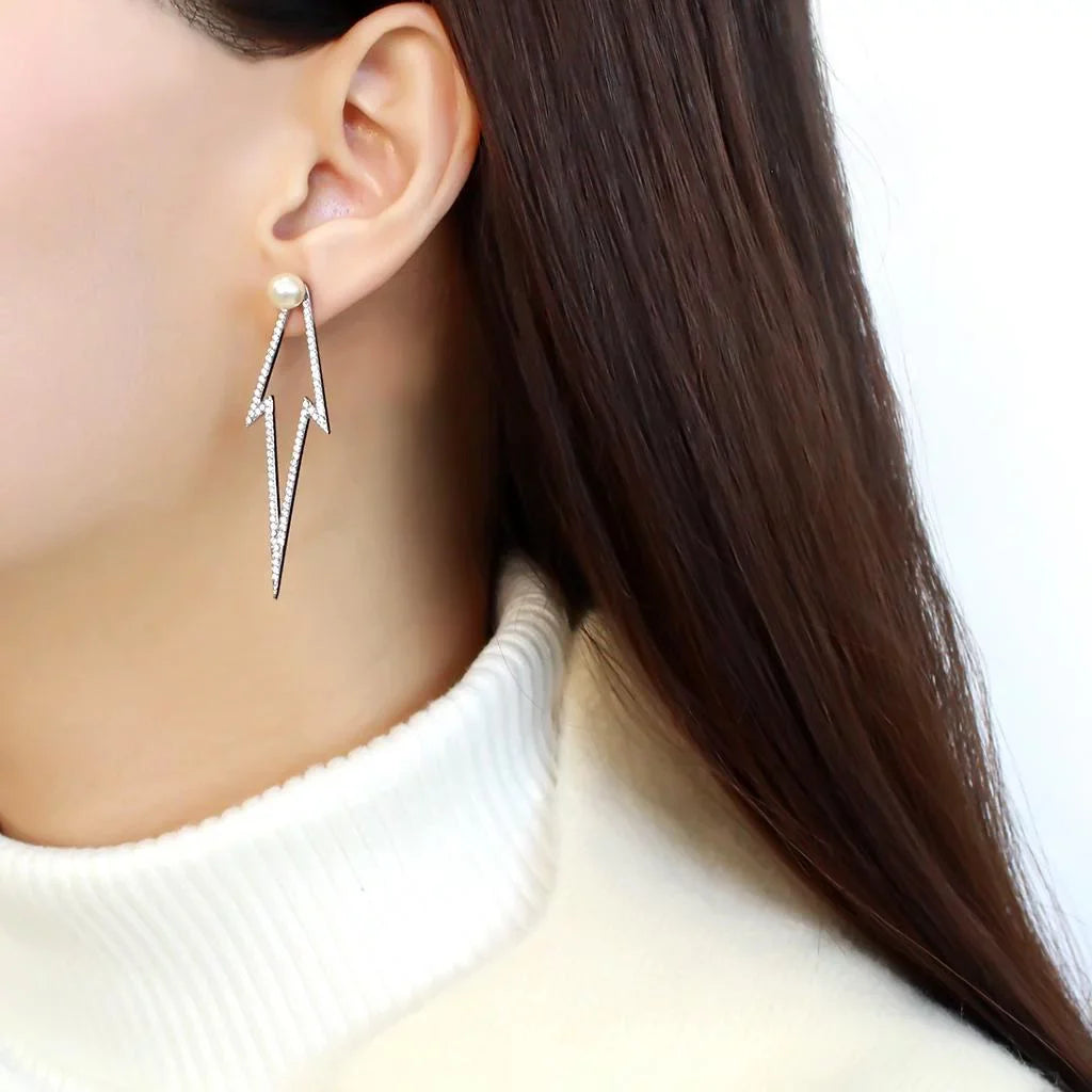 with in White DA299 plating) Steel Earrings Synthetic Stainless - (no High polished