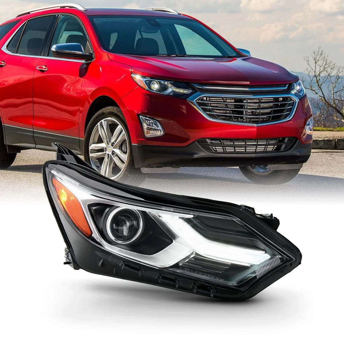 Headlamp 2018 [HID/Xenon Headlight DRL 20 Equinox 18 Side Fits Type] Passenger 2020 Right 19 Chrome LED AKKON 2019 Chevy 2021 -