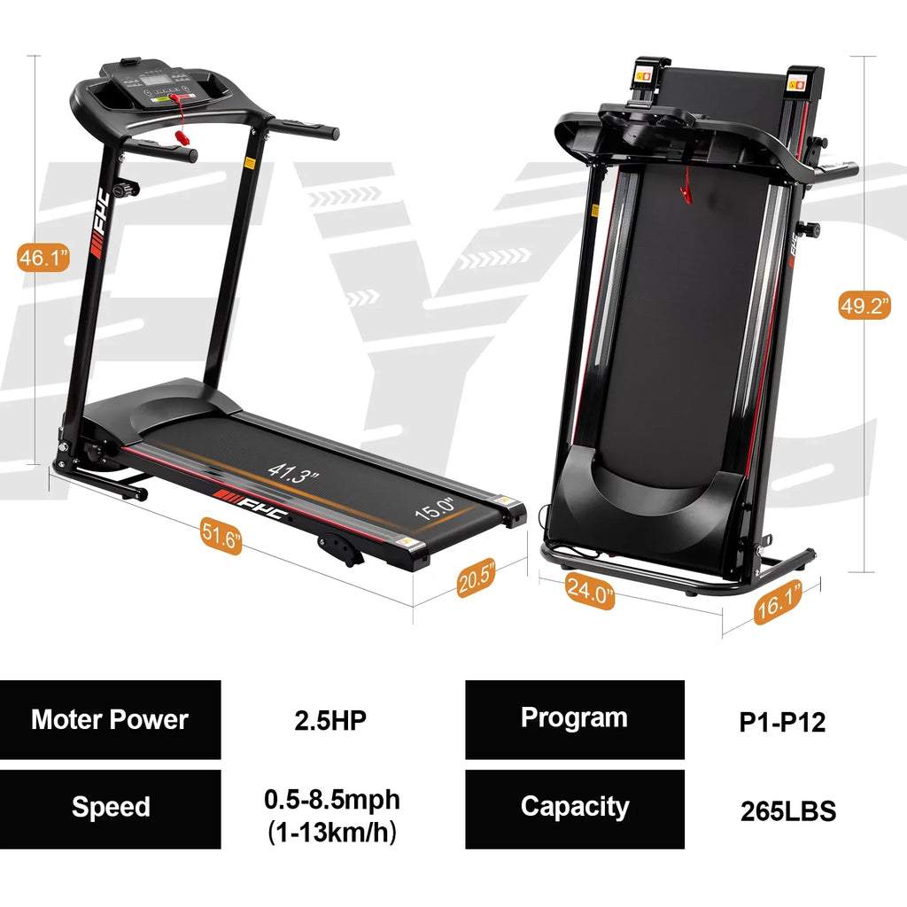 FYC Home Gym Treadmills with Bluetooth Electric Treadmills Running Portable for Home Folding and Fitness Compact Incline, Machine Jogging Foldable for Exercise Walking