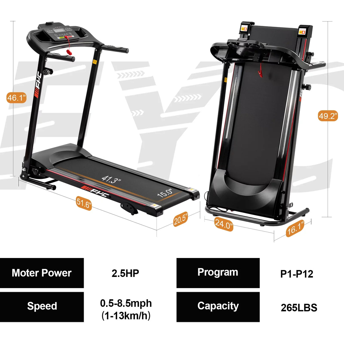 FYC Home Gym Treadmills with Bluetooth Electric Treadmills Running Portable for Home Folding and Fitness Compact Incline, Machine Jogging Foldable for Exercise Walking