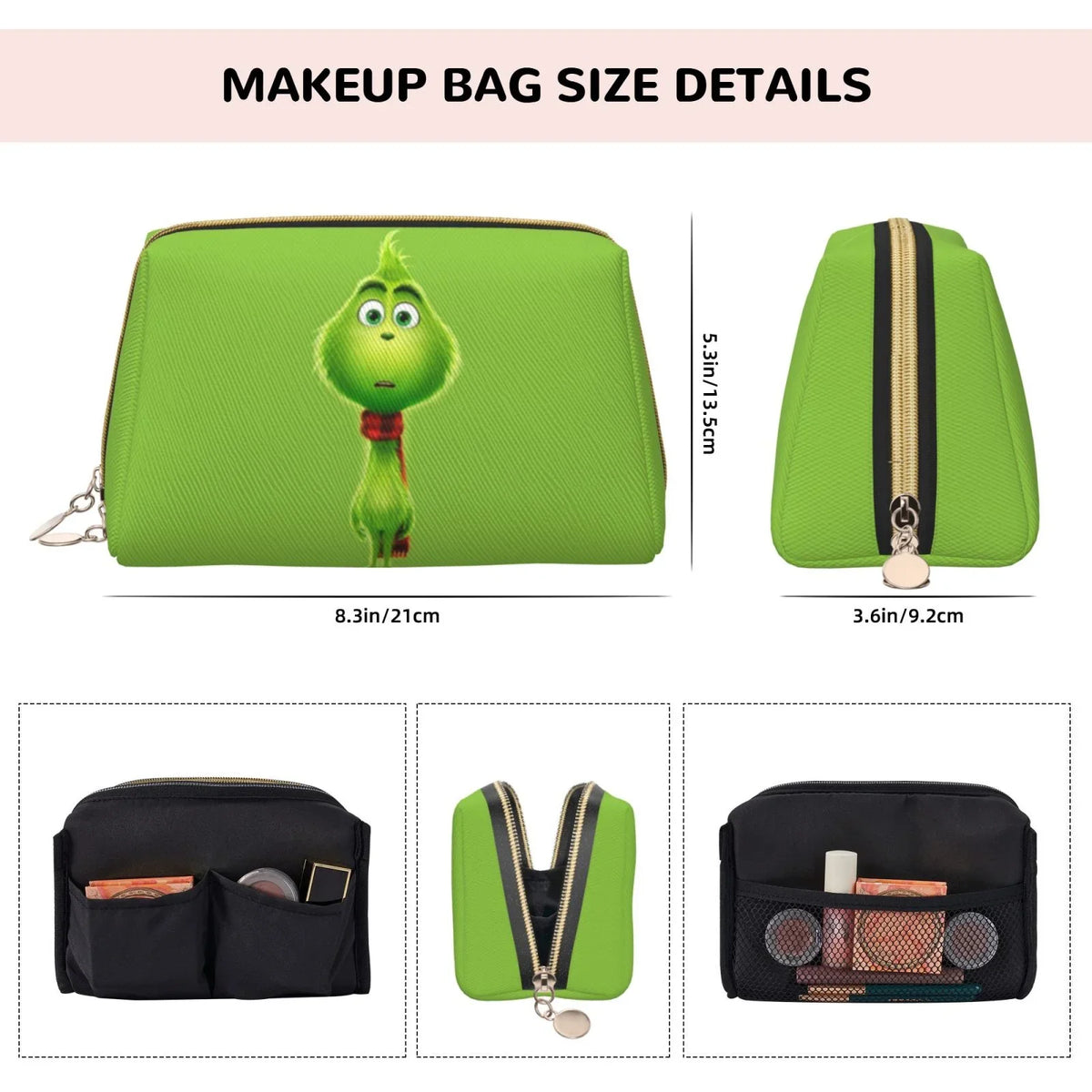 Pouch Gift Makeup Organizer Cartoon Toiletry Grinch Portable Cosmetic Travel Bag Leather Purse Bag Storage