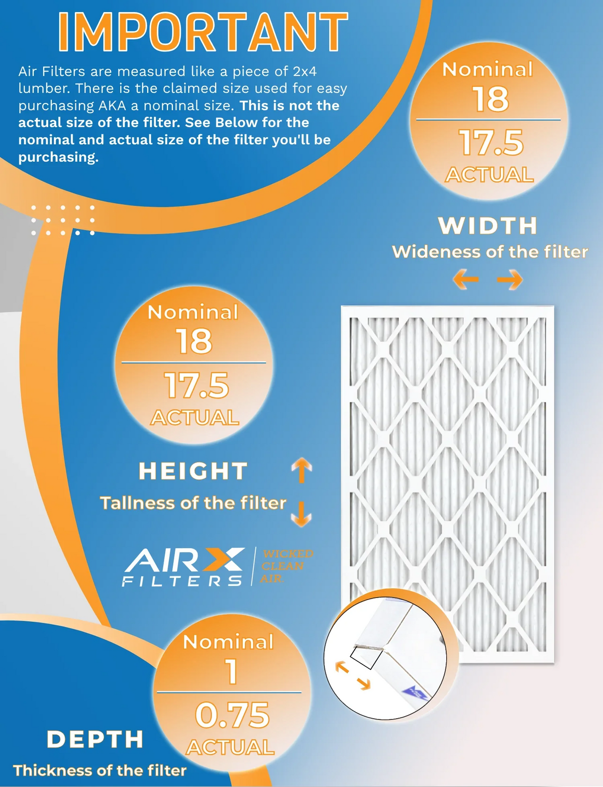 18x18x1 Filter 12 to 700 MERV of MPR Filters 8 Pack FPR CLEAN in FILTERS Comparable by Air & Furnace AIR. - AIRX 5 Rating, USA Made WICKED