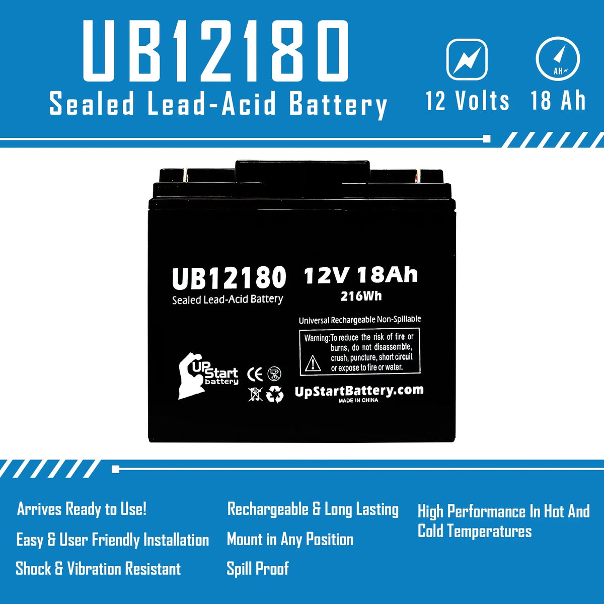 Pack Compatible UB12180 Lead (12V, Universal Replacement CF12V18 BATTERIES Battery - Acid Terminal, 18Ah, PICHER - Battery SLA) T4 5x EAGLE 18000mAh, Sealed AGM,