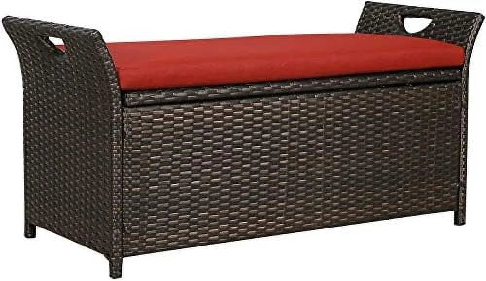 Deck Bench Patio Wicker YPZBBOOM Bins Rattan Box with exterior (Red) Cushion