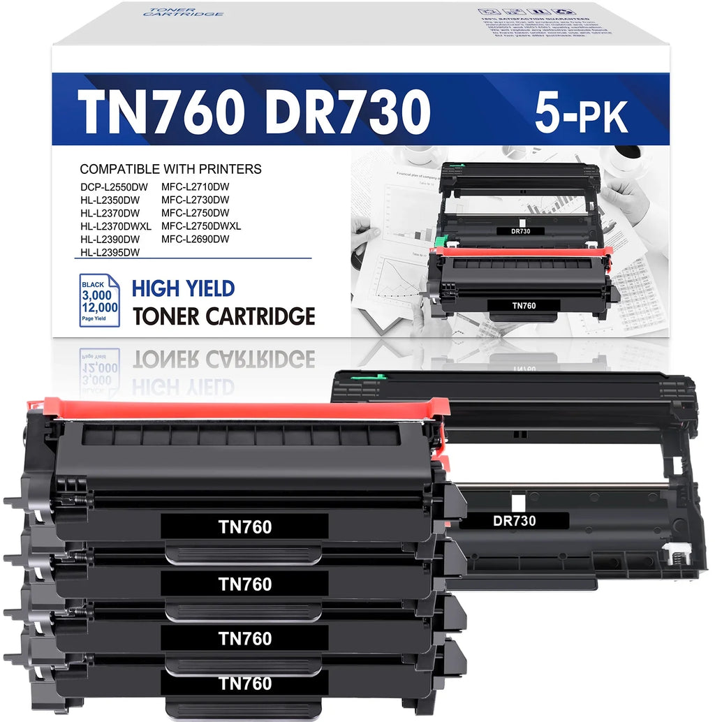 DCP-L2550DW TN760 Yield DR730 for Drum High (4x Unit Cartridge and Toner, 1x MFC-L2690DW MFC-L2710DW Compatible Drum HL-L2350DW TN760 Set Printer Brother ) Unit DR730 Toner