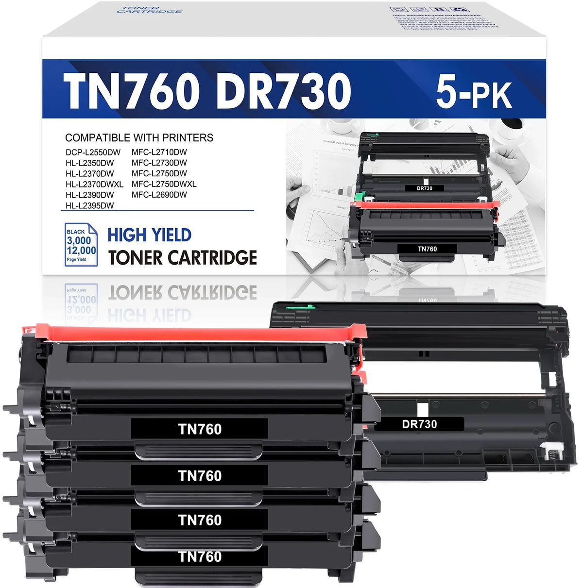 DCP-L2550DW TN760 Yield DR730 for Drum High (4x Unit Cartridge and Toner, 1x MFC-L2690DW MFC-L2710DW Compatible Drum HL-L2350DW TN760 Set Printer Brother ) Unit DR730 Toner