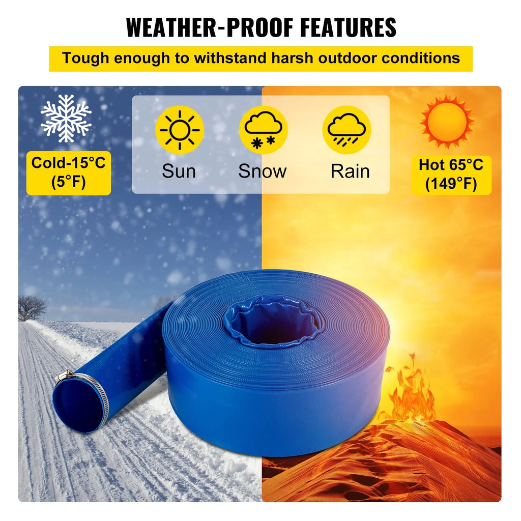 Clamps, Hose x Hose, Transfer Duty Burst-proof, Pool for climate-proof & 1-1/2" 105', Ideal Fabric Lay BENTISM liquid Backwash Heavy with Swimming Drain Discharge Flat PVC Hose, &