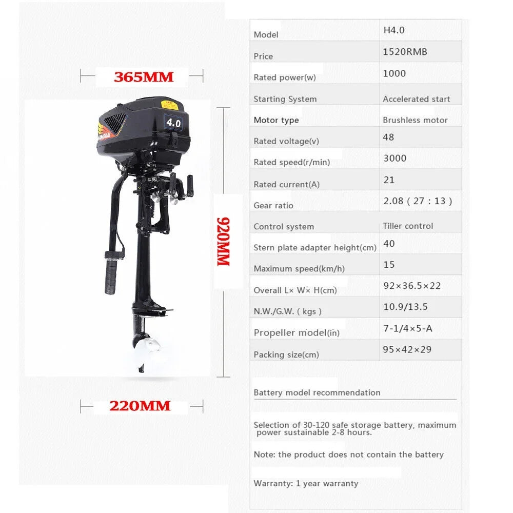 Motor Miumaeov HP Electric Trolley Motor Boat 1000W Brushless Outboard Engine 4
