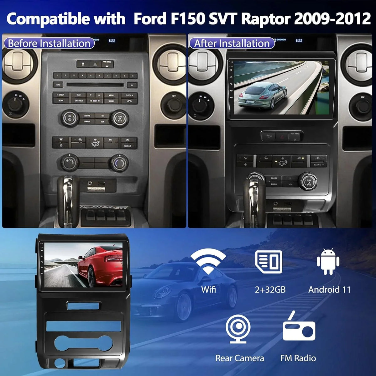 2012 HD Stereo 11 Car Car Radio, 2009 2010 F150 GPS Navigation FM/WiFi THONZER Wireless with Radio Android Android Bluetooth 9” Camera&MIC Auto Backup with CarPlay Touchscreen SVT 2011 Raptor for