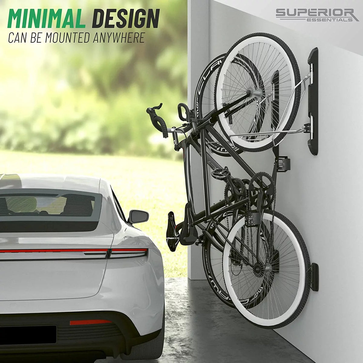 Bike Vertical Detach, - Easy Foldable (Black) 180-Degree Top-Notch with Garage Superior Essentials - to Bike Bike Hang Maximize Our for Swivel Rack Space Swing, Your Wall Garage and Hangers Mount