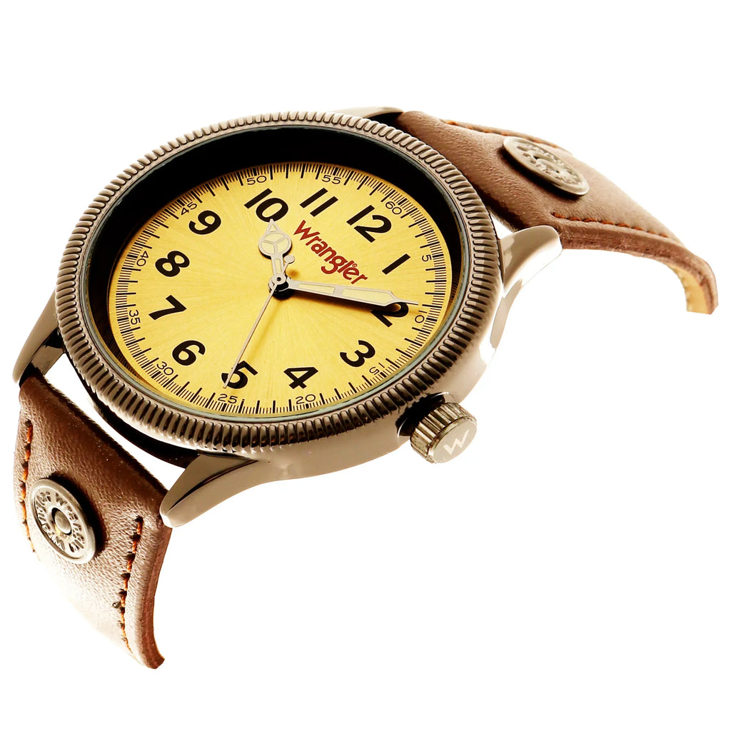 Dial, Sunburst Watch Golden Brown Wrangler Strap 40mm