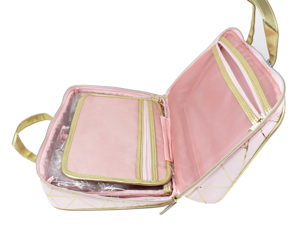1 Weekender Tartan Zip CT Beauty Deluxe Set, 3-Piece Twine Foil Geo Pink Cosmetic Bag + Gold