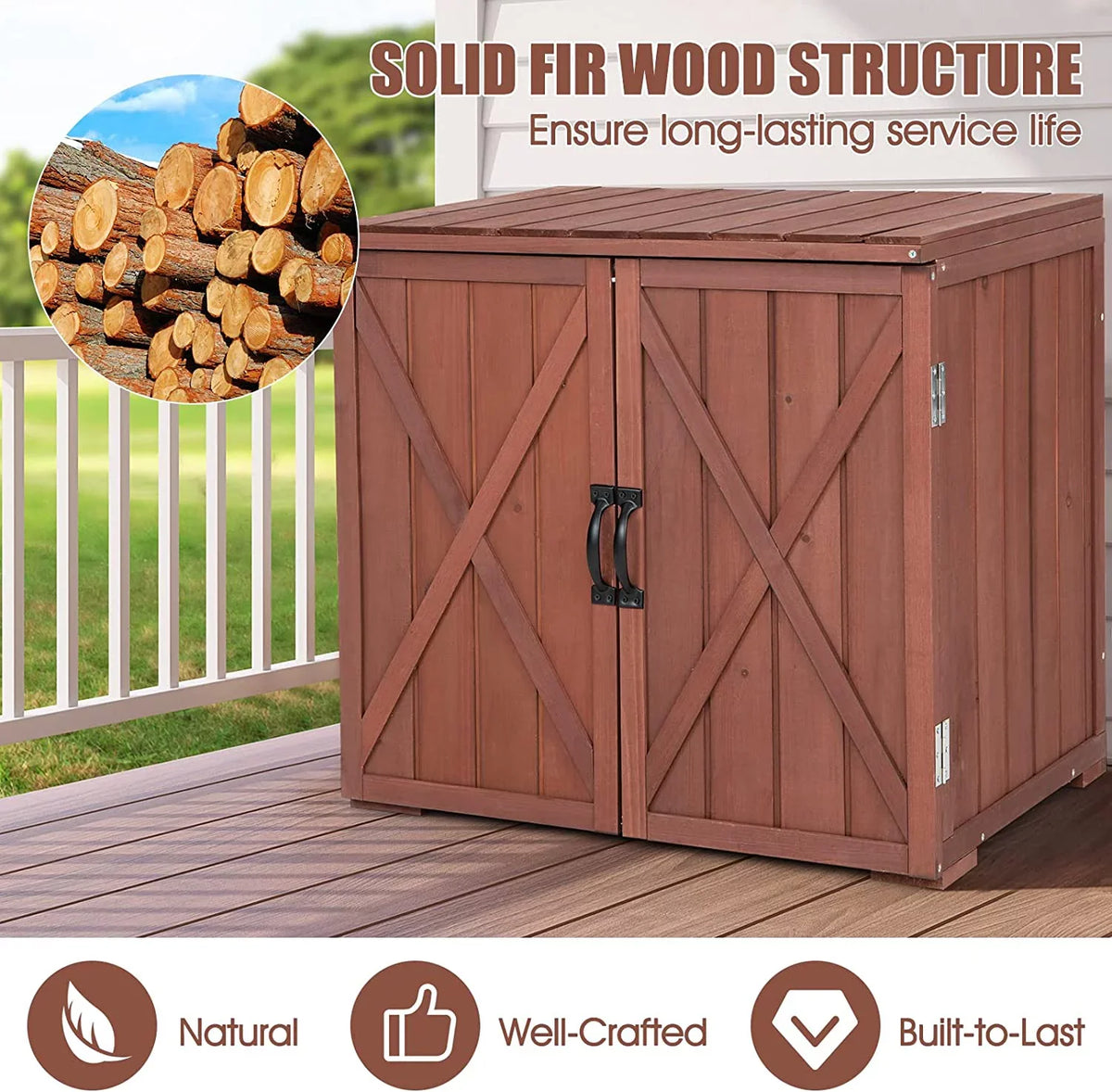Storage 22" x 30" Storage Backyard Storage Easy (Brown) Garden Porch, exterior Countertop, W/Spacious 28.5" Tool 30" Wooden Assembly, Cabinet & Deck Box x Inner for Space Box,