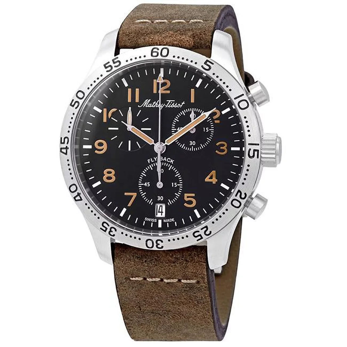 Black Adult Quartz - 21 Flyback Type Black Chronograph Leather Strap Dial Mens Watch,