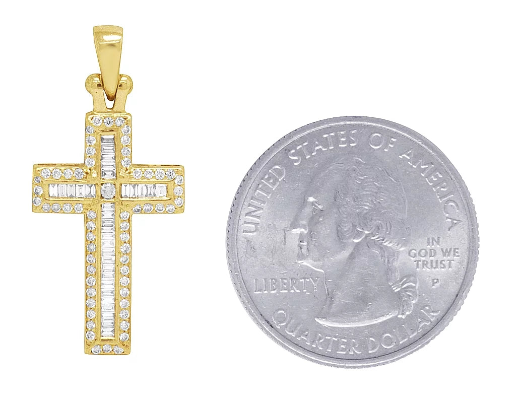 0.4CT Baguette 14K Yellow Gold Diamond Cross 1.25"