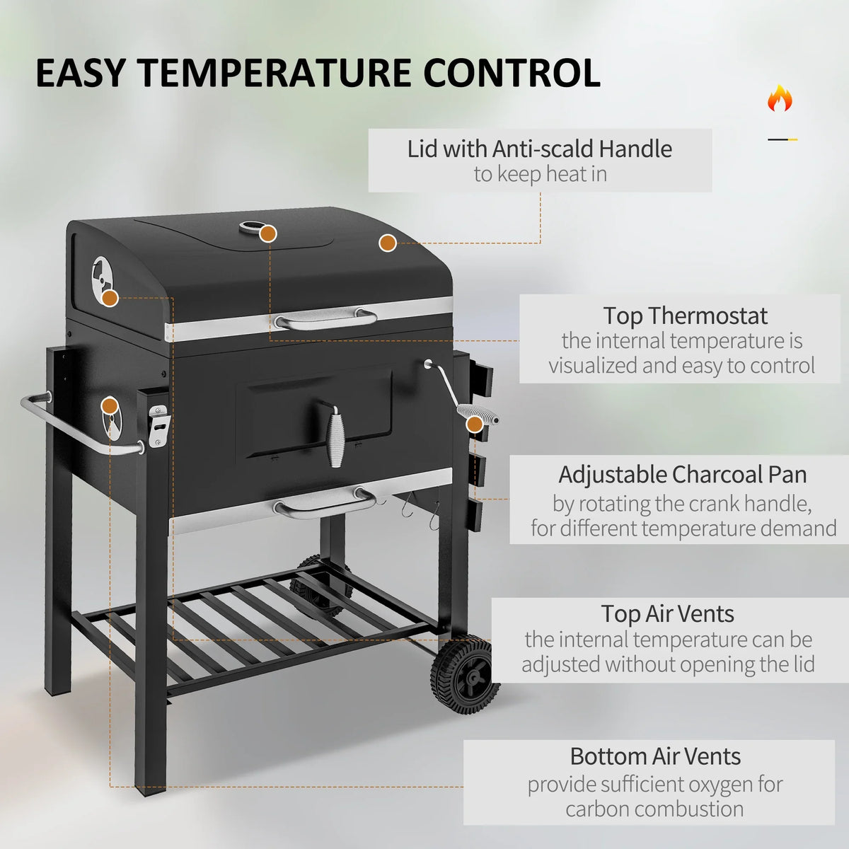 Charcoal Grill, Picnic Camping Storage Handle, Homiyad Wheels Portable Cooker for Bottom exterior Shelf, Backyard Side and Or BBQ Table, Black with