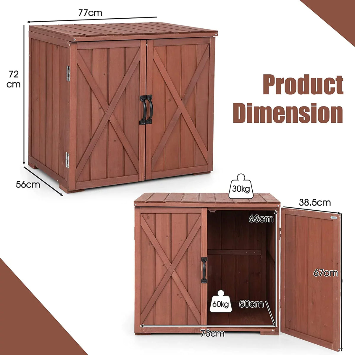 Storage 22" x 30" Storage Backyard Storage Easy (Brown) Garden Porch, exterior Countertop, W/Spacious 28.5" Tool 30" Wooden Assembly, Cabinet & Deck Box x Inner for Space Box,