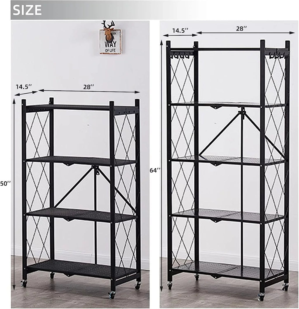 Duty Metal Kitchen Foldable Collapsible Wheels D Rack, 65" W Shelves, Storage Metal x Closet, Units 14" (5- for H x 5-Shelf on shelf storage) Garage Bakers Wire, Heavy Shelving 28" Organizer