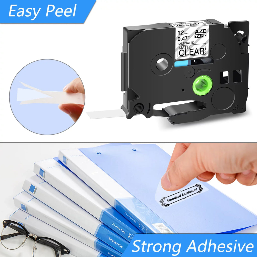 TZeM31 P-touch Tape 12mm 30PK GREENCYCLE Label Brother Black Matte TZM31 Laminated TZe-M31 Compatible 0.47" for on TZ-M31 Clear
