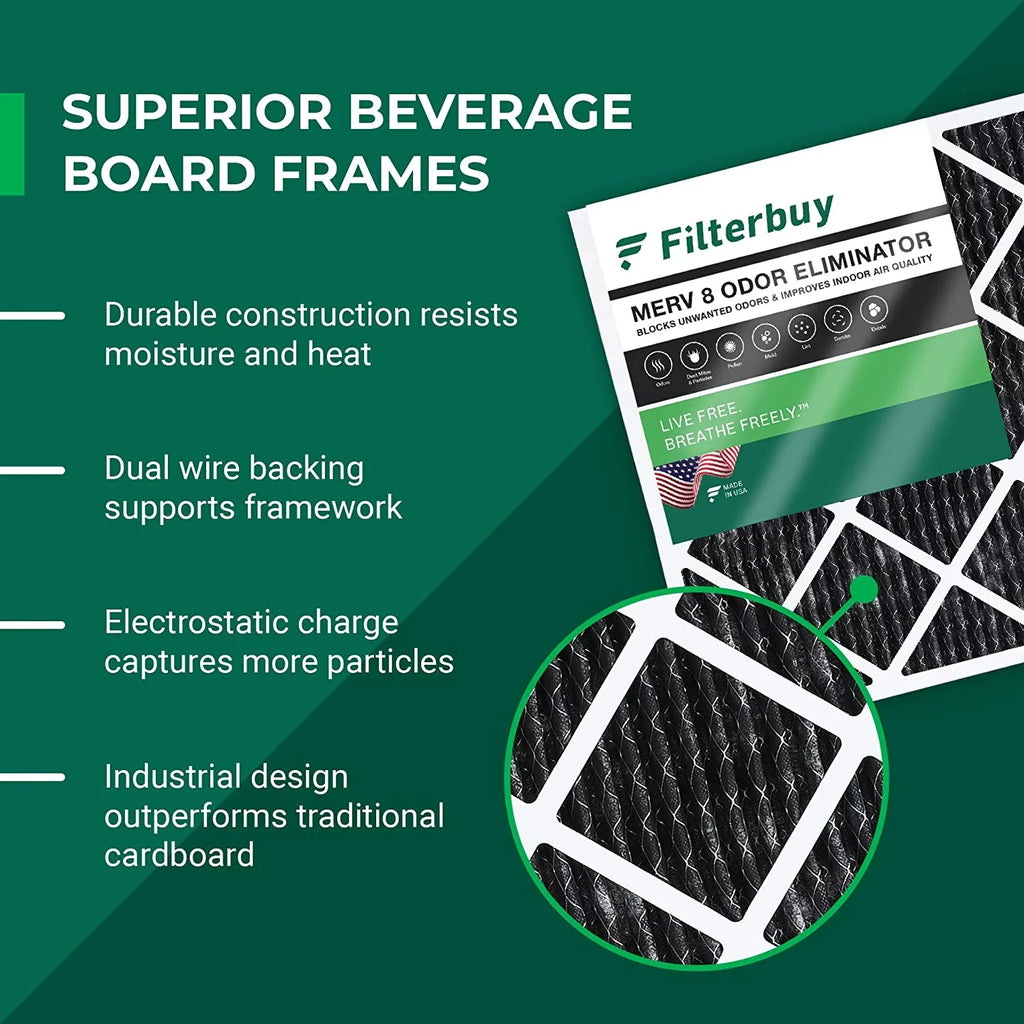 Filterbuy Air Furnace Pleated Carbon MERV 14x18x1 with AC Odor Eliminator Activated HVAC Filters 8 (6-Pack)