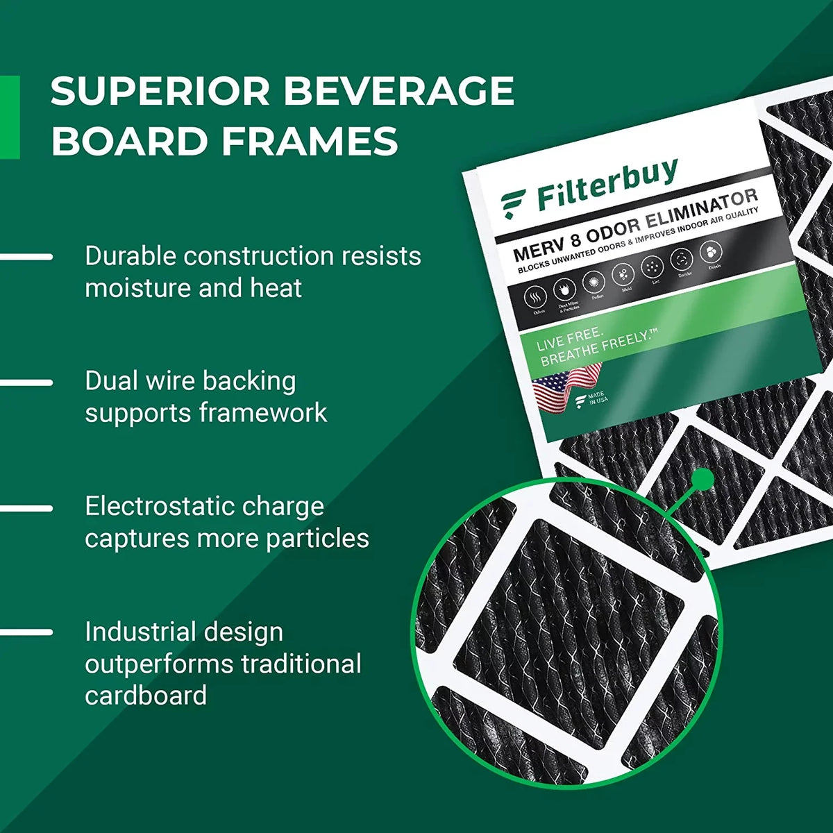 MERV Furnace Pleated Filters Filterbuy Eliminator (12-Pack) Activated with 8 Carbon HVAC AC 16x25x1 Odor Air