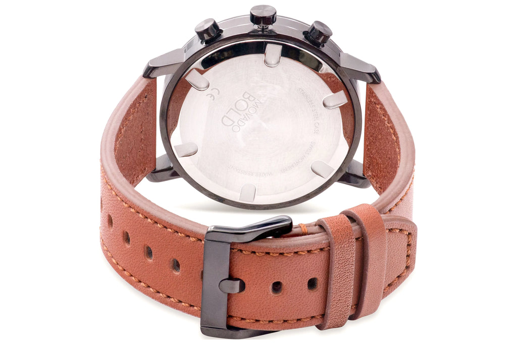Leather Ion Chronograph Brown Evolution Mens Bold Movado Cognac 3600758 Watch Black