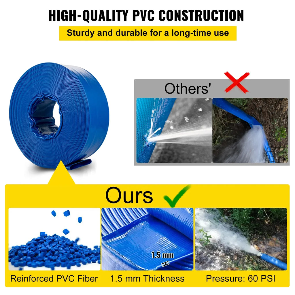 Clamps, Hose x Hose, Transfer Duty Burst-proof, Pool for climate-proof & 1-1/2" 105', Ideal Fabric Lay BENTISM liquid Backwash Heavy with Swimming Drain Discharge Flat PVC Hose, &