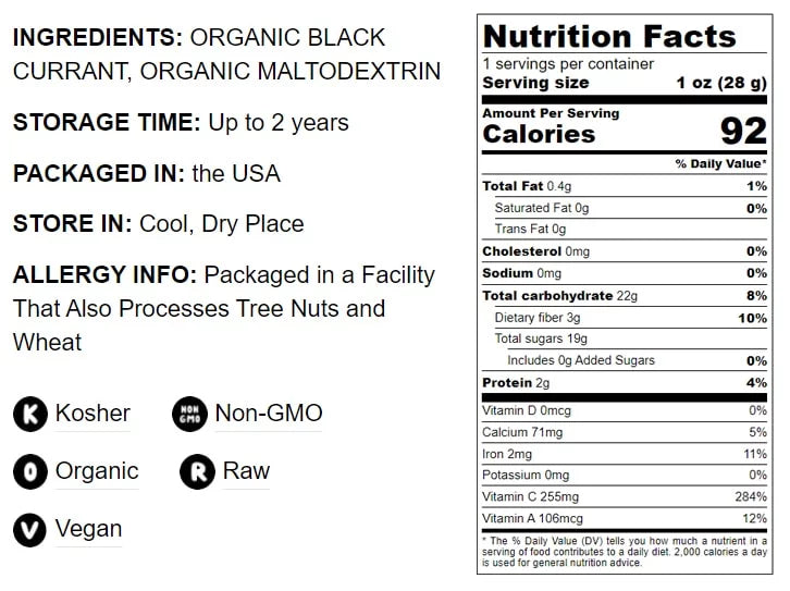by Pounds Raw, Food Black Currant 4 Kosher Vegan, Organic — to Powder, Non-GMO, — Live