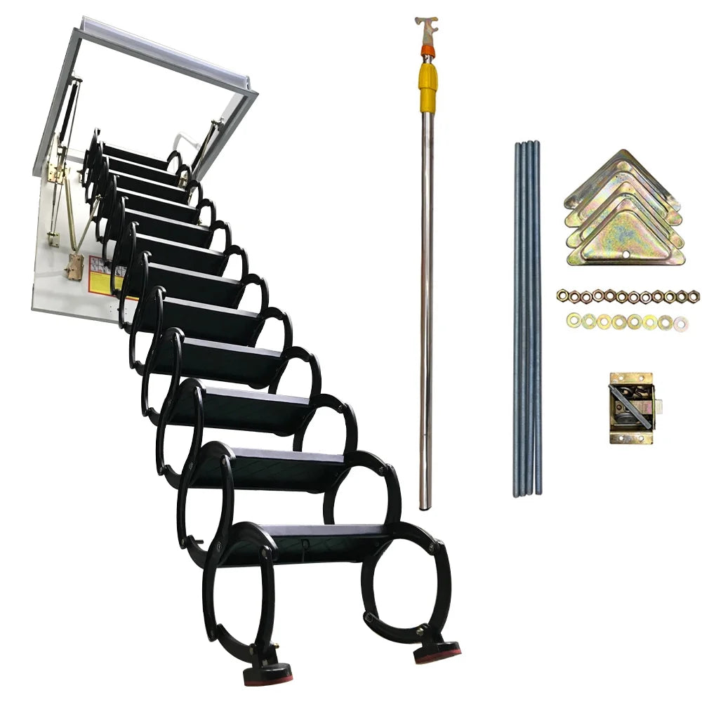9.8Ft Steps Attic dimension Ladder 12 Mounted Height INTSUPERMAI Folding Loft 39.37") (Open Stairs Black Ceiling 31.5"x