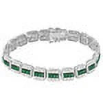 Green Link Bracelet Genuine Diamond Simulated Tennis 35+Grams Unisex Silver Real 8.5'' Emerald Baguette Sterling White Gold